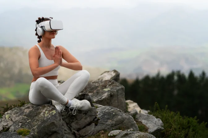 woman-exercising-outdoors-nature-with-vr-glasses
